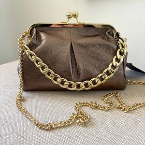 Massimo Castelli Metallic Bronze Clutch NWT Frame Closure Kisslock Chunky Chain